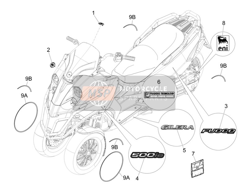 67323800A1, Gilera Fuoco Etiket Kit, Piaggio, 0