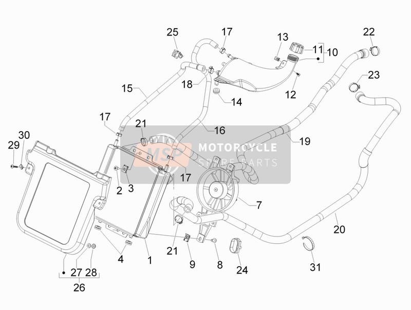 Gilera FUOCO 500 E3 2007 Sistema di raffreddamento per un 2007 Gilera FUOCO 500 E3