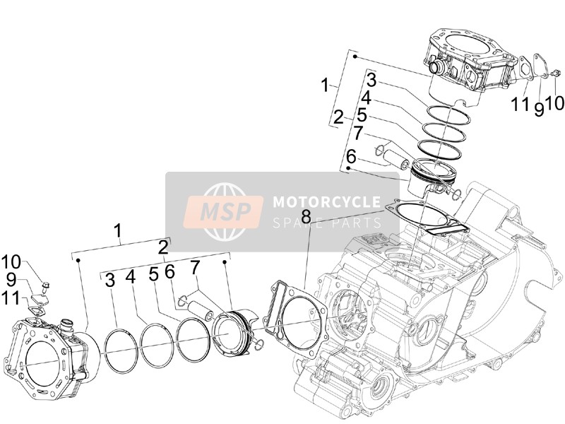 Gilera GP 800 CENTENARIO 2009 Cylindre-Piston-Unité de broche de poignet pour un 2009 Gilera GP 800 CENTENARIO