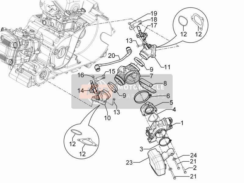 Gilera GP 800 2007 Drosselklappe - Einspritzer - Anschlussstutzen für ein 2007 Gilera GP 800