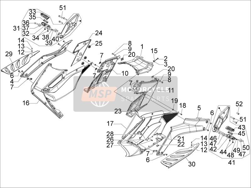 Gilera GP 800 2009 Couverture centrale - Repose-pieds pour un 2009 Gilera GP 800