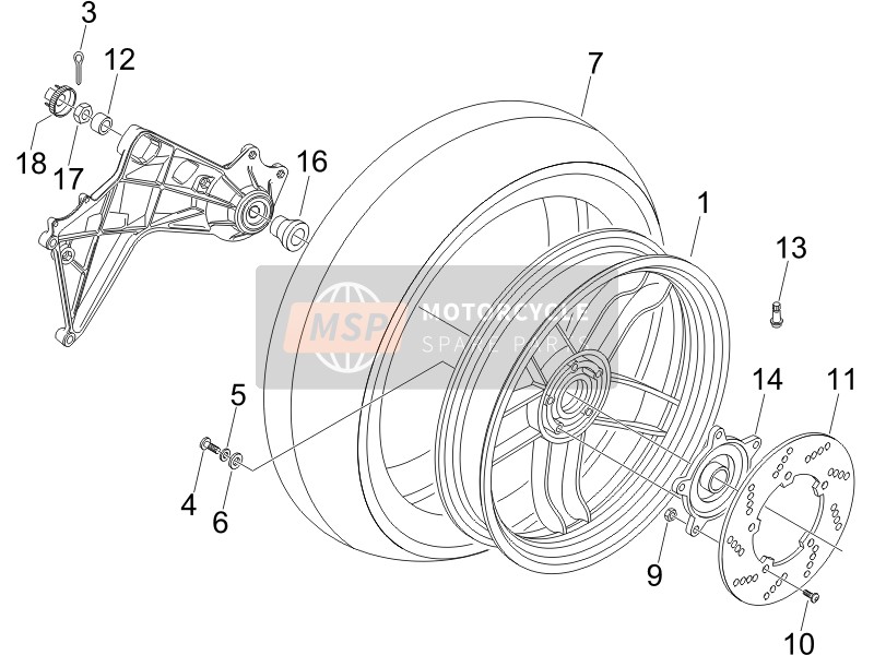 Gilera NEXUS 125 E3 2008 Rueda trasera para un 2008 Gilera NEXUS 125 E3