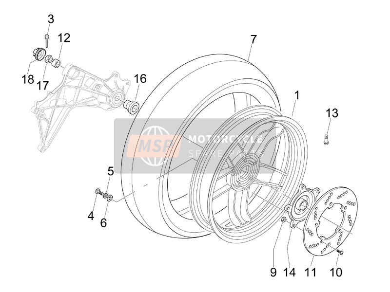 Gilera NEXUS 250 E3 2007 Rueda trasera para un 2007 Gilera NEXUS 250 E3