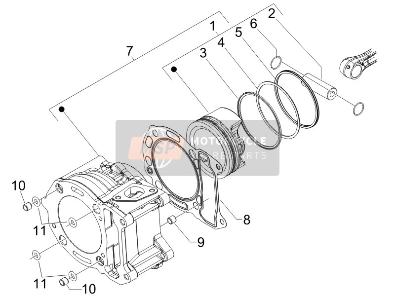 Gilera NEXUS 250 E3 (UK) 2006 Cylinder-Piston-Wrist Pin Unit for a 2006 Gilera NEXUS 250 E3 (UK)