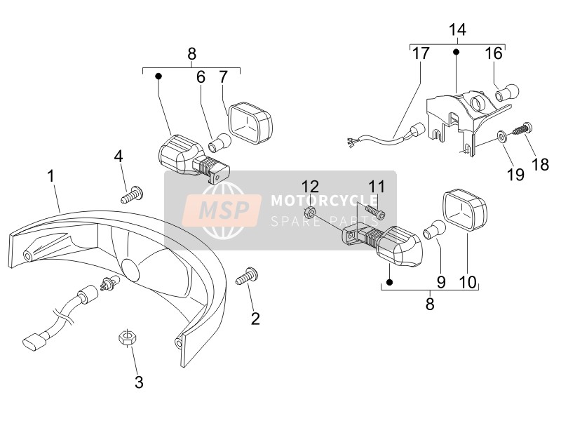 Gilera NEXUS 250 SP E3 2006 Faros traseros - Lámparas de señal de giro para un 2006 Gilera NEXUS 250 SP E3