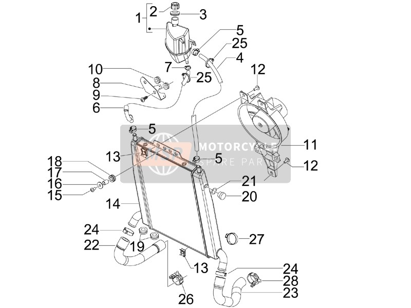 Gilera NEXUS 300 ie E3 2008 Sistema di raffreddamento per un 2008 Gilera NEXUS 300 ie E3