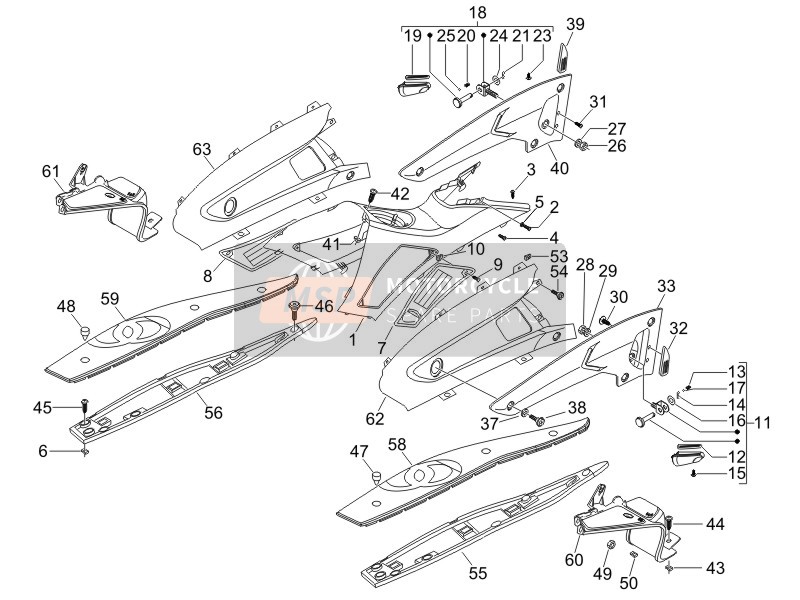 Gilera NEXUS 500 E3 2009 Mittlere Abdeckung - Fußrasten für ein 2009 Gilera NEXUS 500 E3