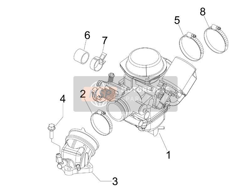 Gilera RUNNER 125 VX 4T E3 SERIE SPECIALE 2007 Carburateur, Assemblée - Union tuyau pour un 2007 Gilera RUNNER 125 VX 4T E3 SERIE SPECIALE