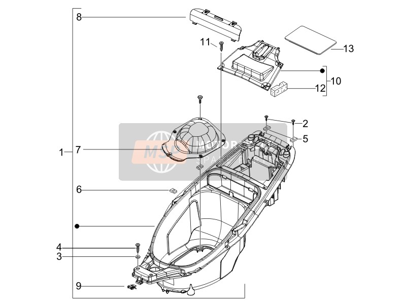 Gilera RUNNER 125 VX 4T E3 SERIE SPECIALE 2007 Helmet Housing - Under Saddle for a 2007 Gilera RUNNER 125 VX 4T E3 SERIE SPECIALE