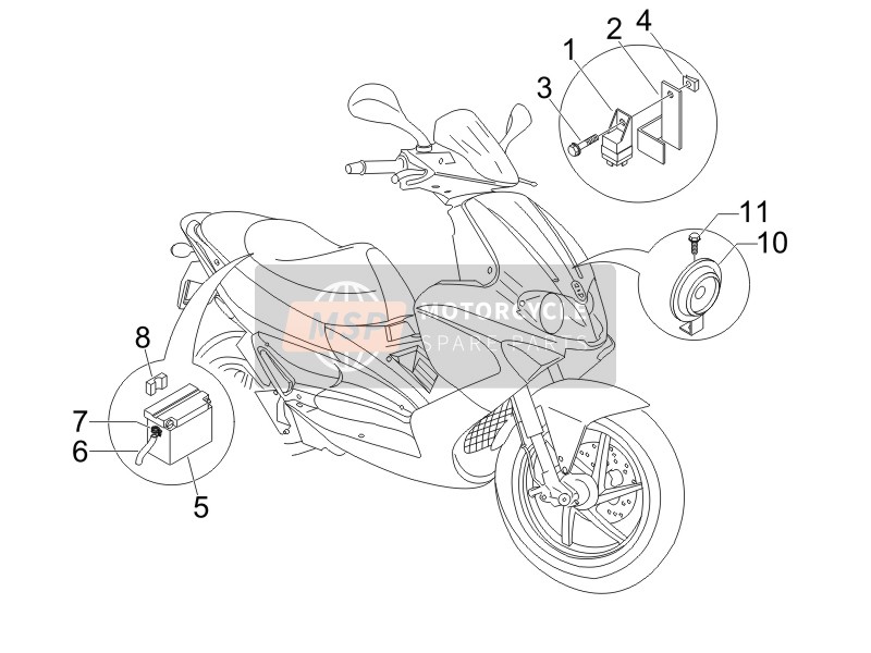 Gilera RUNNER 125 VX 4T RACE 2005 Interruttori del telecomando - Batteria - Corno per un 2005 Gilera RUNNER 125 VX 4T RACE