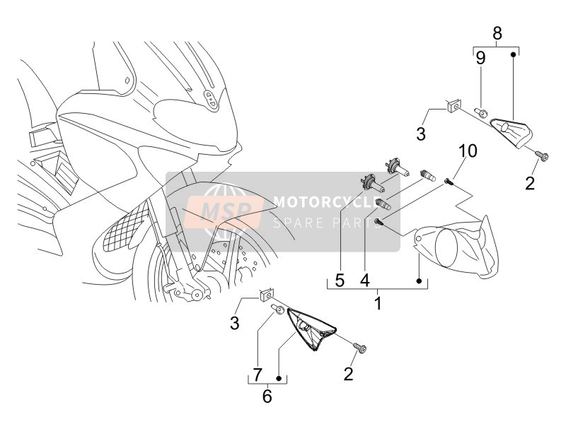 Gilera RUNNER 200 VXR 4T RACE E3 (UK) 2006 Fari anteriori - Indicatori di direzione per un 2006 Gilera RUNNER 200 VXR 4T RACE E3 (UK)