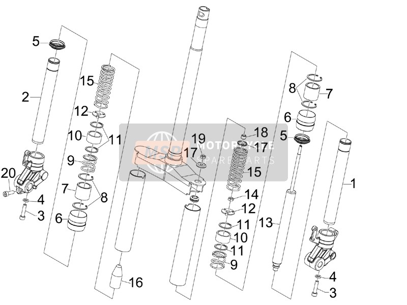 Gilera RUNNER 50 PURE JET ST 2008 Componenti della forcella (MVP) per un 2008 Gilera RUNNER 50 PURE JET ST