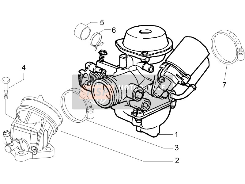 Piaggio Beverly 125 Sport E3 2008 Carburatore, Assemblaggio - Union Pipe per un 2008 Piaggio Beverly 125 Sport E3