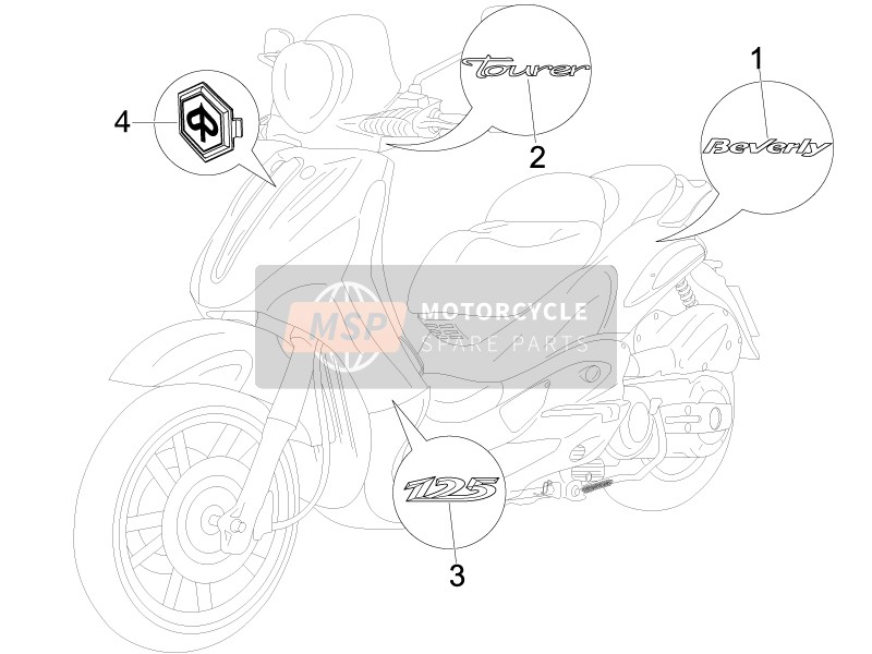 Piaggio Beverly 125 Tourer E3 2007 Platos - Emblemas para un 2007 Piaggio Beverly 125 Tourer E3