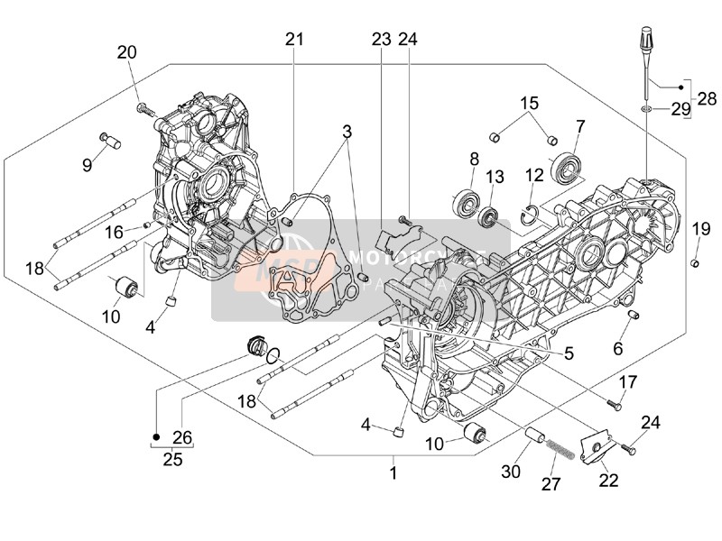 1A0009750B, 2ND Cat. Complete Crankcase, Piaggio, 0