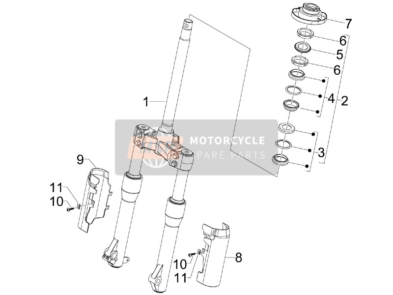 Piaggio Beverly 250 Cruiser E3 2008 Forchetta/Tubo dello sterzo - Unità cuscinetto sterzo per un 2008 Piaggio Beverly 250 Cruiser E3