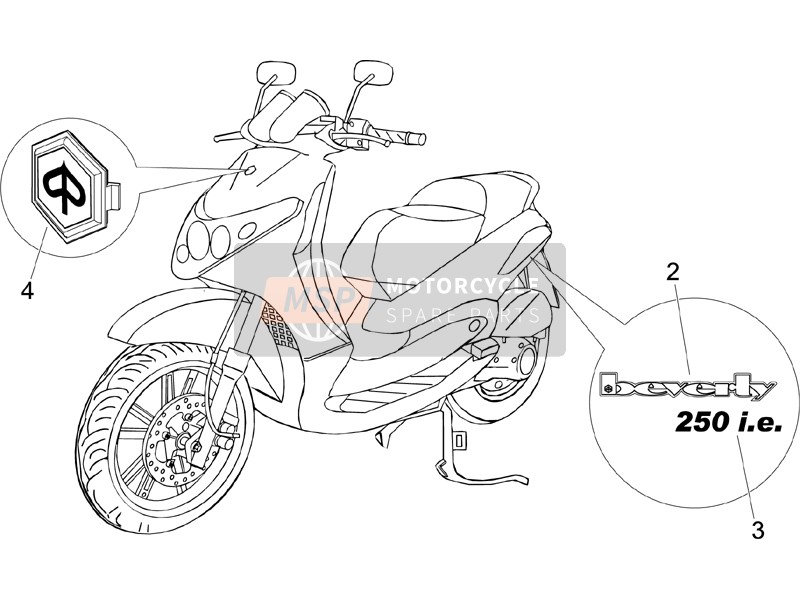 Piaggio Beverly 250 E3 2007 Plaques - Emblèmes pour un 2007 Piaggio Beverly 250 E3