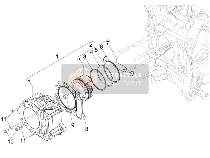 Piaggio Beverly 250 ie E3 2007 Cilindro-Pistone-Unità pin da polso per un 2007 Piaggio Beverly 250 ie E3