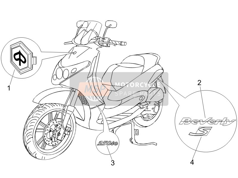 Piaggio Beverly 250 ie Sport E3 2008 Piatti - Emblemi per un 2008 Piaggio Beverly 250 ie Sport E3