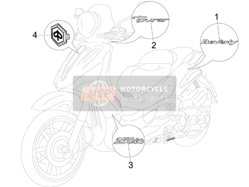 Piaggio Beverly 250 Tourer E3 2009 Piatti - Emblemi per un 2009 Piaggio Beverly 250 Tourer E3