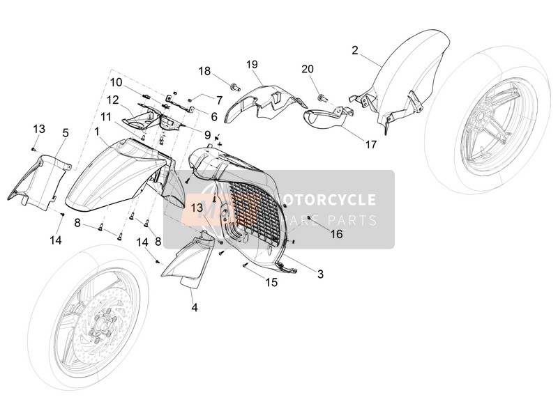 Piaggio Beverly 350 4T ST ie ABS E4 (EU) 2018 Wielbehuizing - Spatbord voor een 2018 Piaggio Beverly 350 4T ST ie ABS E4 (EU)