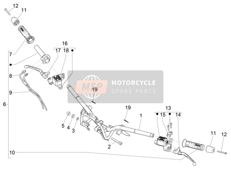 Piaggio Beverly 350 4T ST ie ABS E4 (EU) 2018 Stuur - Meester cil. voor een 2018 Piaggio Beverly 350 4T ST ie ABS E4 (EU)