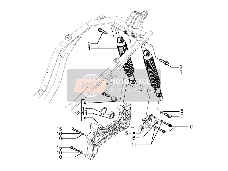 Piaggio Beverly 350 4T ST ie ABS E4 (EU) 2018 Achtervering - Schokdemper/s voor een 2018 Piaggio Beverly 350 4T ST ie ABS E4 (EU)