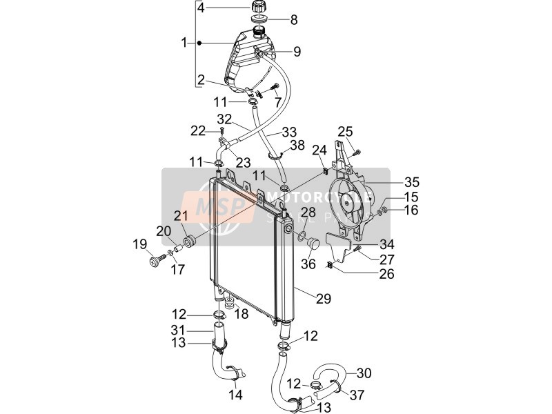 Piaggio Beverly 500 (2) 2005 Système de refroidissement pour un 2005 Piaggio Beverly 500 (2)