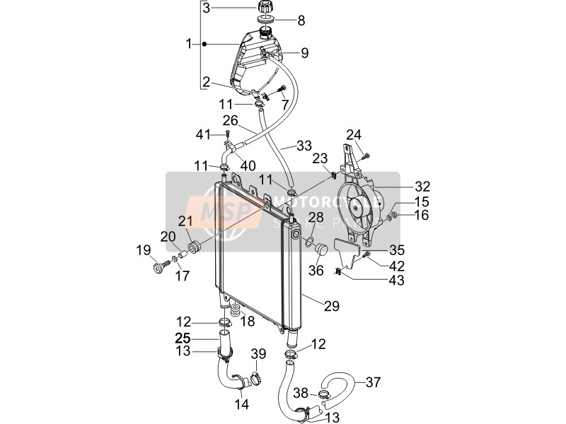 Piaggio Beverly 500 Cruiser E3 2011 Koelsysteem voor een 2011 Piaggio Beverly 500 Cruiser E3