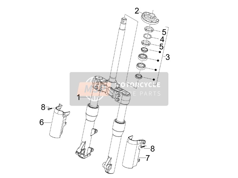 Piaggio Beverly 500 Cruiser E3 2009 Vork/Stuurbuis - Balhoofdlagers eenheid voor een 2009 Piaggio Beverly 500 Cruiser E3