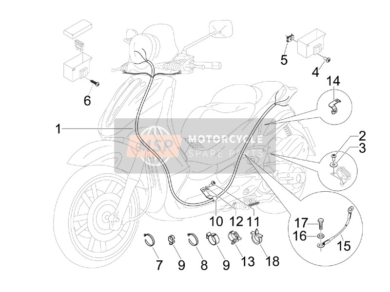 Piaggio BV 250 Tourer (USA) 2008 Hoofdkabelboom voor een 2008 Piaggio BV 250 Tourer (USA)