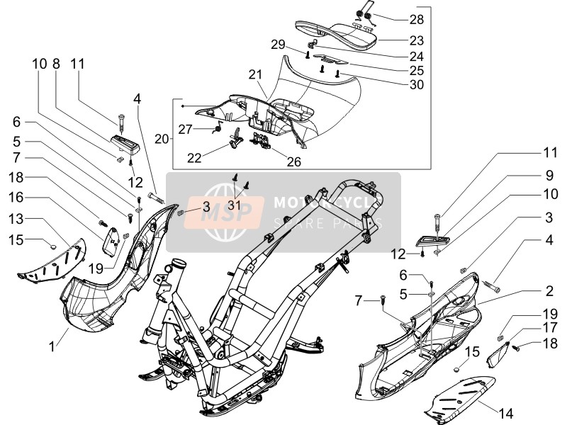 Piaggio BV 250 (USA) 2008 Couverture centrale - Repose-pieds pour un 2008 Piaggio BV 250 (USA)