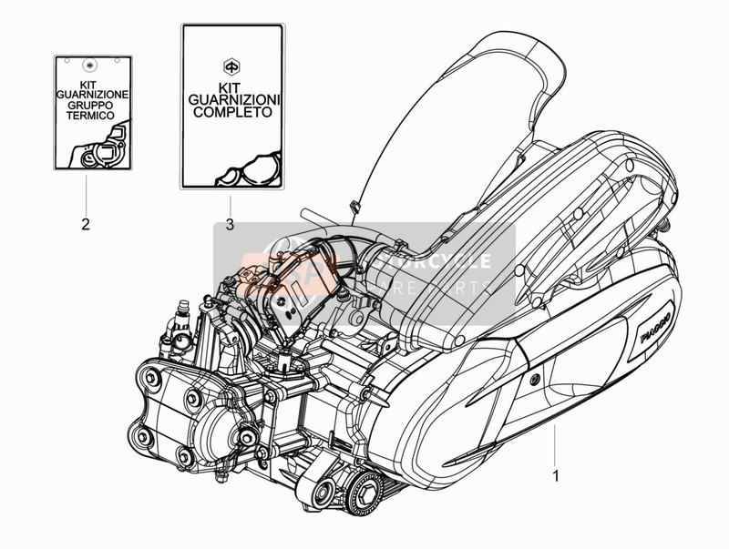 Piaggio BV 350 4T 4V ie E3 ABS (USA) 2015 Motor, Assemblage voor een 2015 Piaggio BV 350 4T 4V ie E3 ABS (USA)