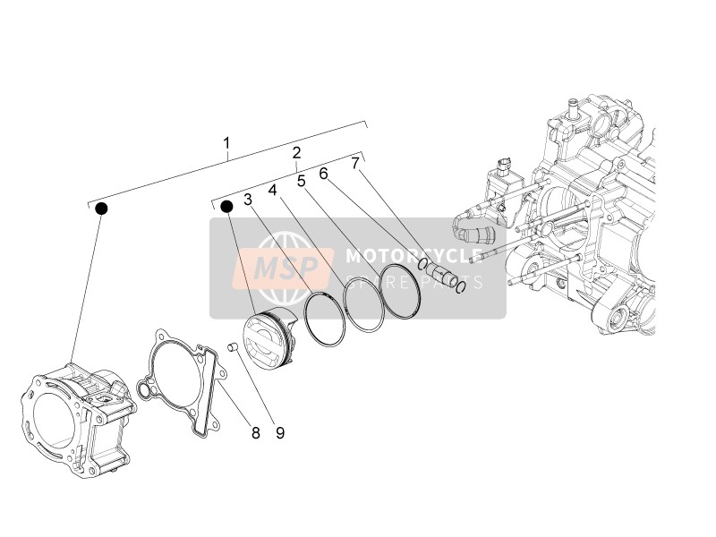 Piaggio BV 350 4T 4V ie E3 ABS (USA) 2015 Cylinder-Piston-Wrist Pin Unit for a 2015 Piaggio BV 350 4T 4V ie E3 ABS (USA)