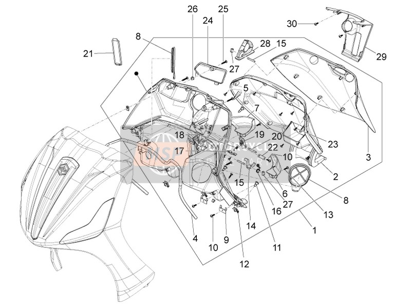 Piaggio BV 350 4T 4V ie E3 ABS (USA) 2015 Handschuhfach vorne - Knieschutz für ein 2015 Piaggio BV 350 4T 4V ie E3 ABS (USA)