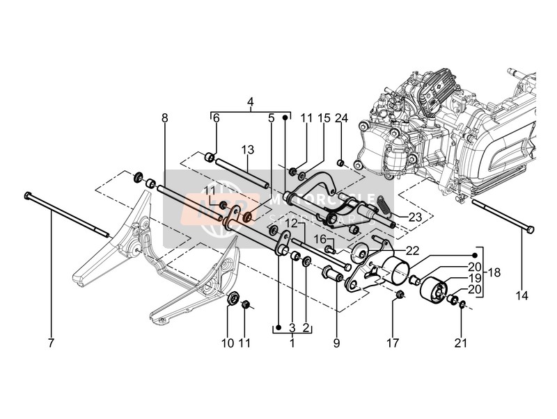 Piaggio BV 350 4T 4V ie E3 ABS (USA) 2015 Braccio oscillante per un 2015 Piaggio BV 350 4T 4V ie E3 ABS (USA)