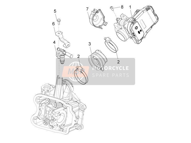 Piaggio BV 350 4T 4V ie E3 (USA-CA) 2014 Corpo farfallato - Iniettore - Union Pipe per un 2014 Piaggio BV 350 4T 4V ie E3 (USA-CA)