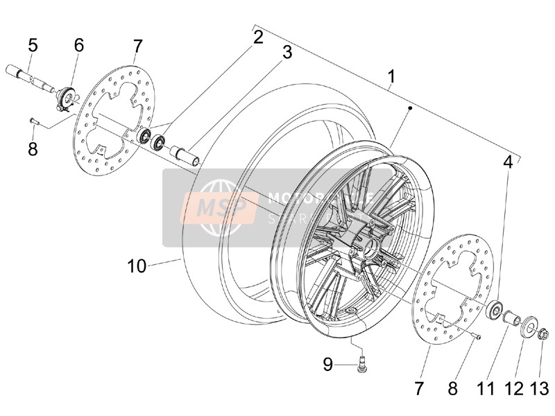 Piaggio BV 500 Tourer (USA) 2008 Front Wheel for a 2008 Piaggio BV 500 Tourer (USA)