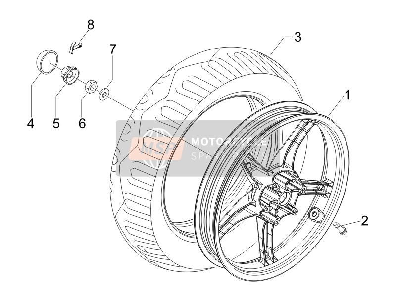 Piaggio Fly 100 4T 2008 Rear Wheel for a 2008 Piaggio Fly 100 4T