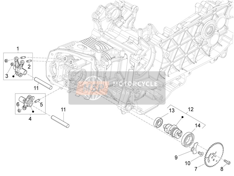 Piaggio Fly 125 4T-3V ie E3 DT 2015 Tuimelaar hevel componenten voor een 2015 Piaggio Fly 125 4T-3V ie E3 DT