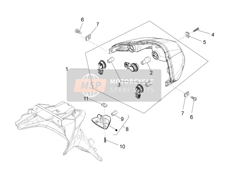 Piaggio Fly 125 4T-3V ie E3 LEM 2012 Phares arrière - Lampes de clignotant pour un 2012 Piaggio Fly 125 4T-3V ie E3 LEM