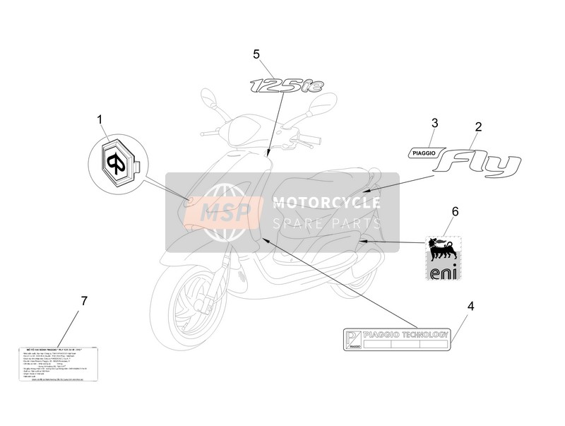 Piaggio Fly 125 4T-3V ie (Vietnam) 2014 Labels - Emblemen voor een 2014 Piaggio Fly 125 4T-3V ie (Vietnam)