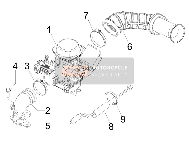 Piaggio Fly 125 4T E3 2011 Carburateur, Assemblée - Union tuyau pour un 2011 Piaggio Fly 125 4T E3