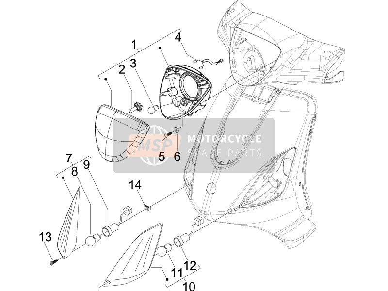 Piaggio Fly 125 4T E3 2009 Phares avant - Lampes de clignotant pour un 2009 Piaggio Fly 125 4T E3