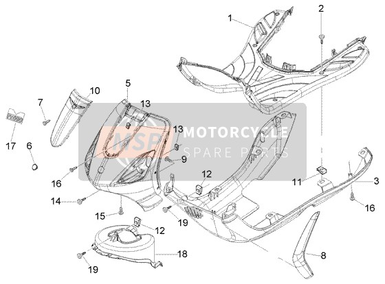 Piaggio Fly 150 4T 2009 Schildvoor-Voetplank-Spoiler voor een 2009 Piaggio Fly 150 4T