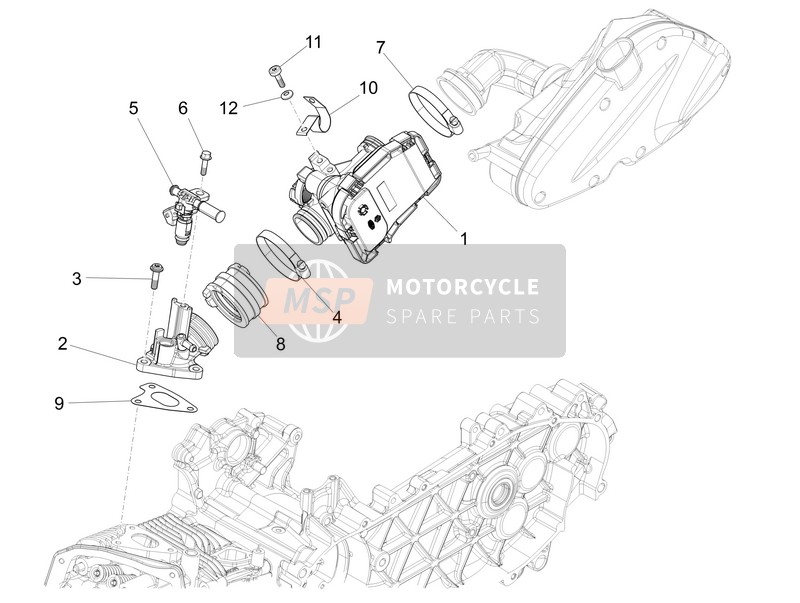Piaggio Fly 150 4T 3V ie (USA) 2015 Drosselklappe - Einspritzer - Anschlussstutzen (2) für ein 2015 Piaggio Fly 150 4T 3V ie (USA)