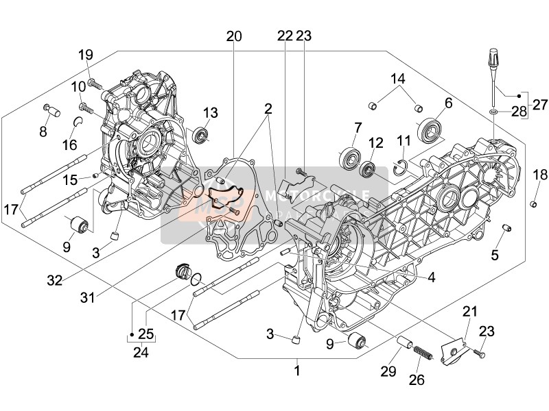 Piaggio Fly 150 4T E3 2008 Crankcase for a 2008 Piaggio Fly 150 4T E3