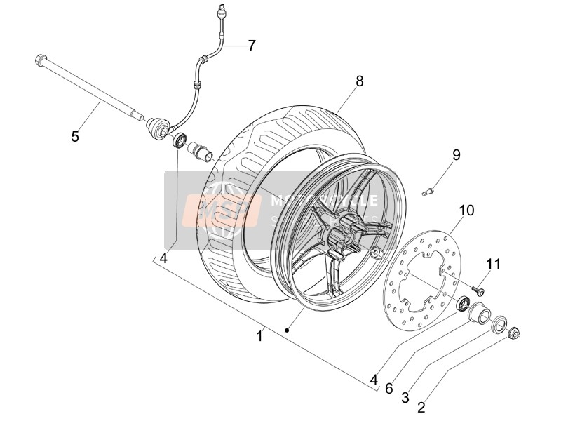 Piaggio Fly 150 4T (USA) 2009 Front Wheel for a 2009 Piaggio Fly 150 4T (USA)