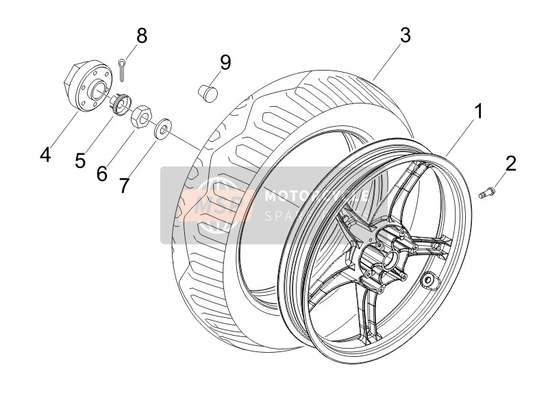 Piaggio Fly 150 4T (USA) (2) 2007 Rear Wheel (2) for a 2007 Piaggio Fly 150 4T (USA) (2)