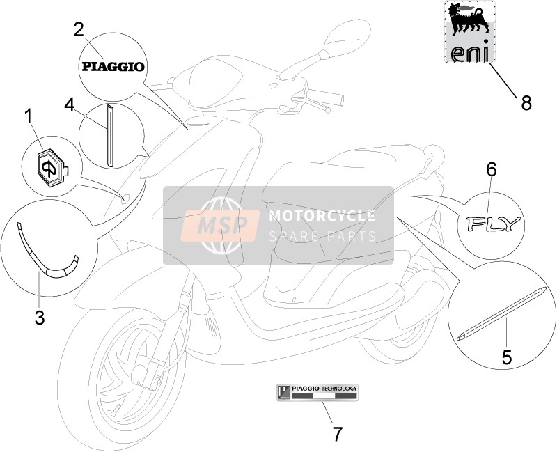 Piaggio Fly 50 2T 2011 Labels - Emblemen voor een 2011 Piaggio Fly 50 2T